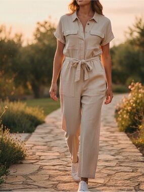 Universal Thread Cream Utility Jumpsuit with Tie Waist